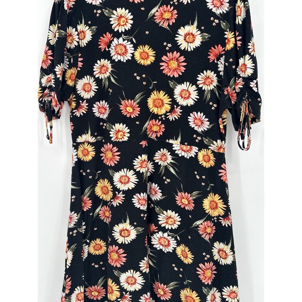 Derek Heart Plus 2X Black Floral Dress Tie Sleeve Fit Flare Boho Witchy Fairy - Picture 4 of 8